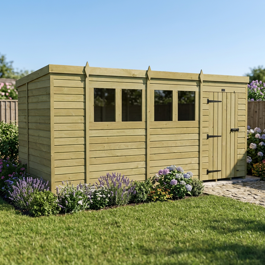 14 x 6 Pent Shed (Single Door, With Windows) - view 6