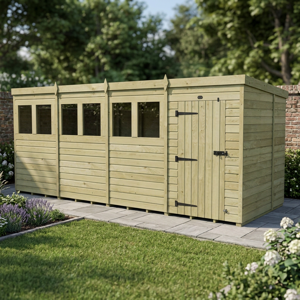 16 x 7 Pent Shed (Single Door, With Windows) - view 5