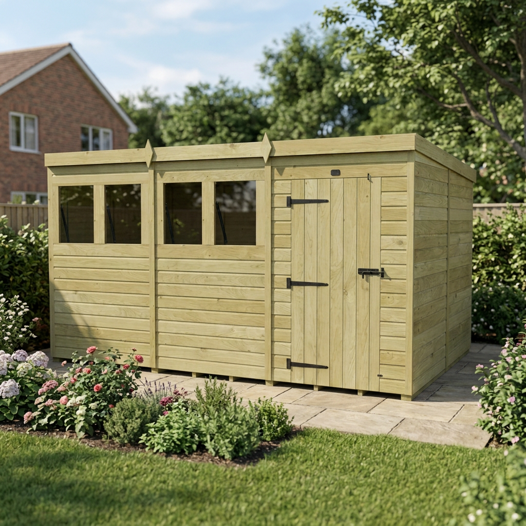12 x 8 Pent Shed (Single Door, With Windows) - view 3