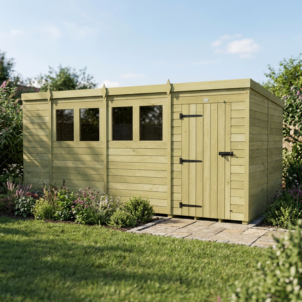 15 x 8 Pent Shed (Single Door, With Windows) - view 2
