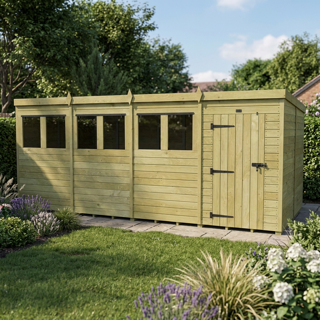 16 x 8 Pent Shed (Single Door, With Windows) - view 6