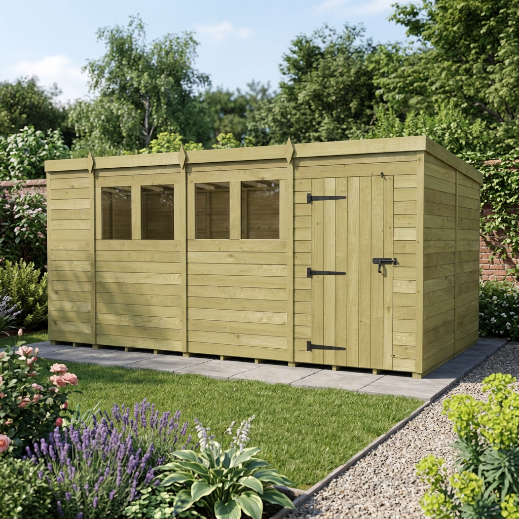 14 x 8 Pent Shed (Single Door, With Windows) - view 6