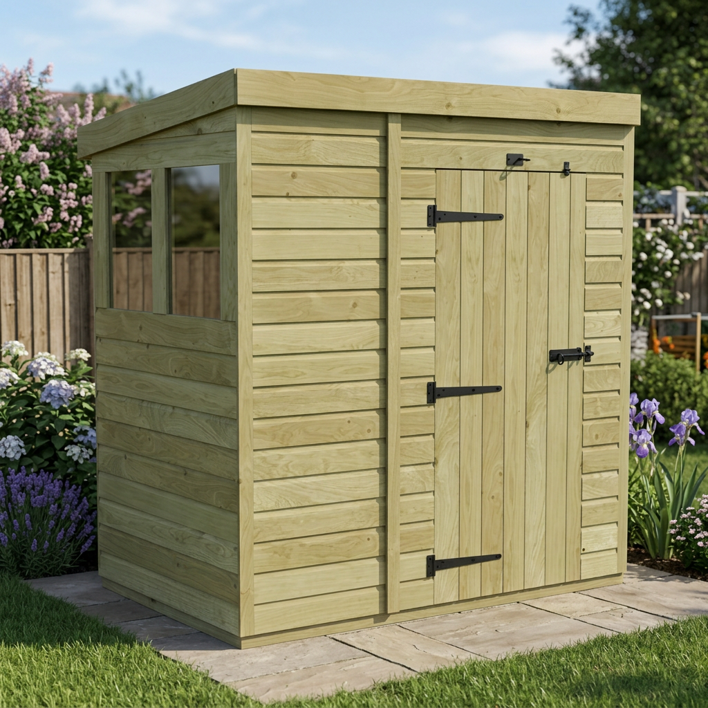 5 x 4 Pent Shed (Single Door, With Windows) - view 6