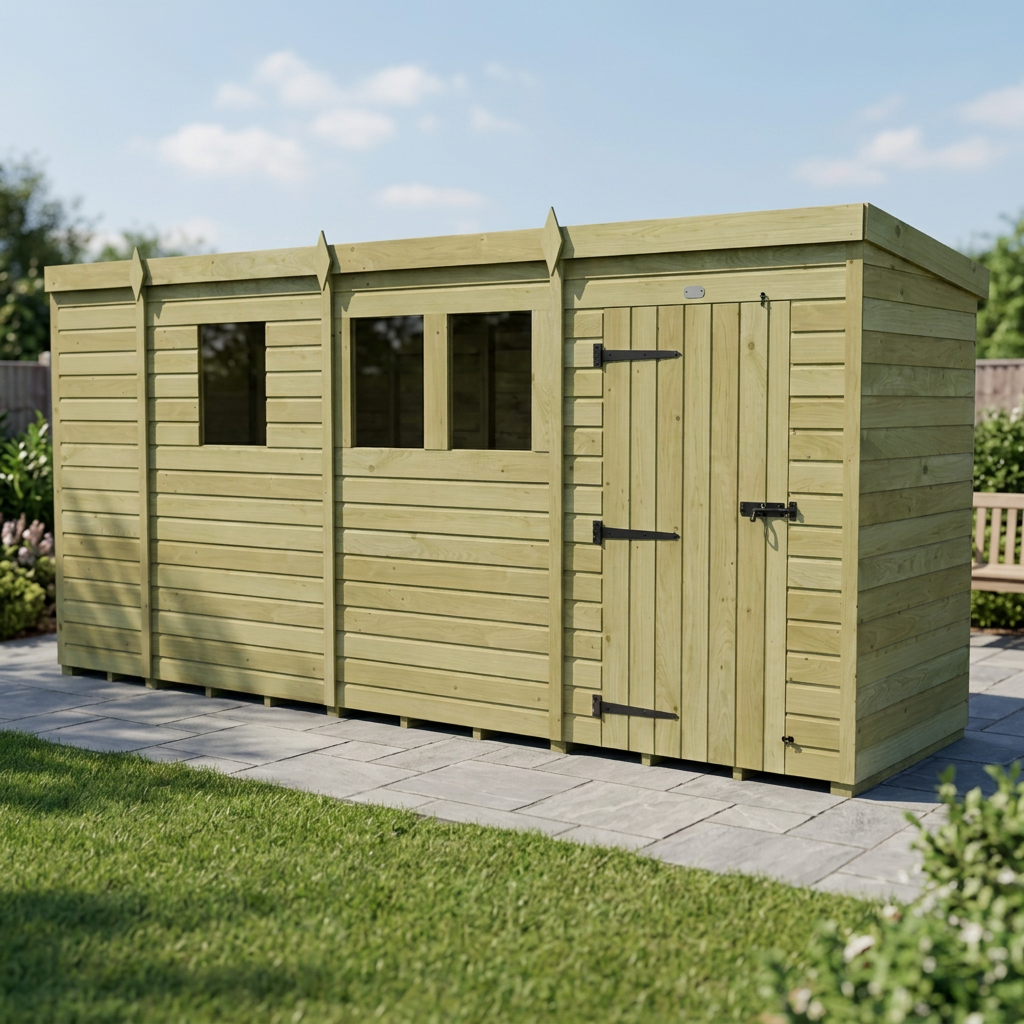 13 x 4 Pent Shed (Single Door, With Windows) - view 6