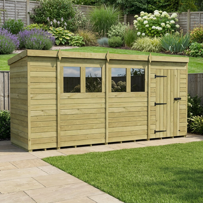 14 x 4 Pent Shed (Single Door, With Windows) - view 6