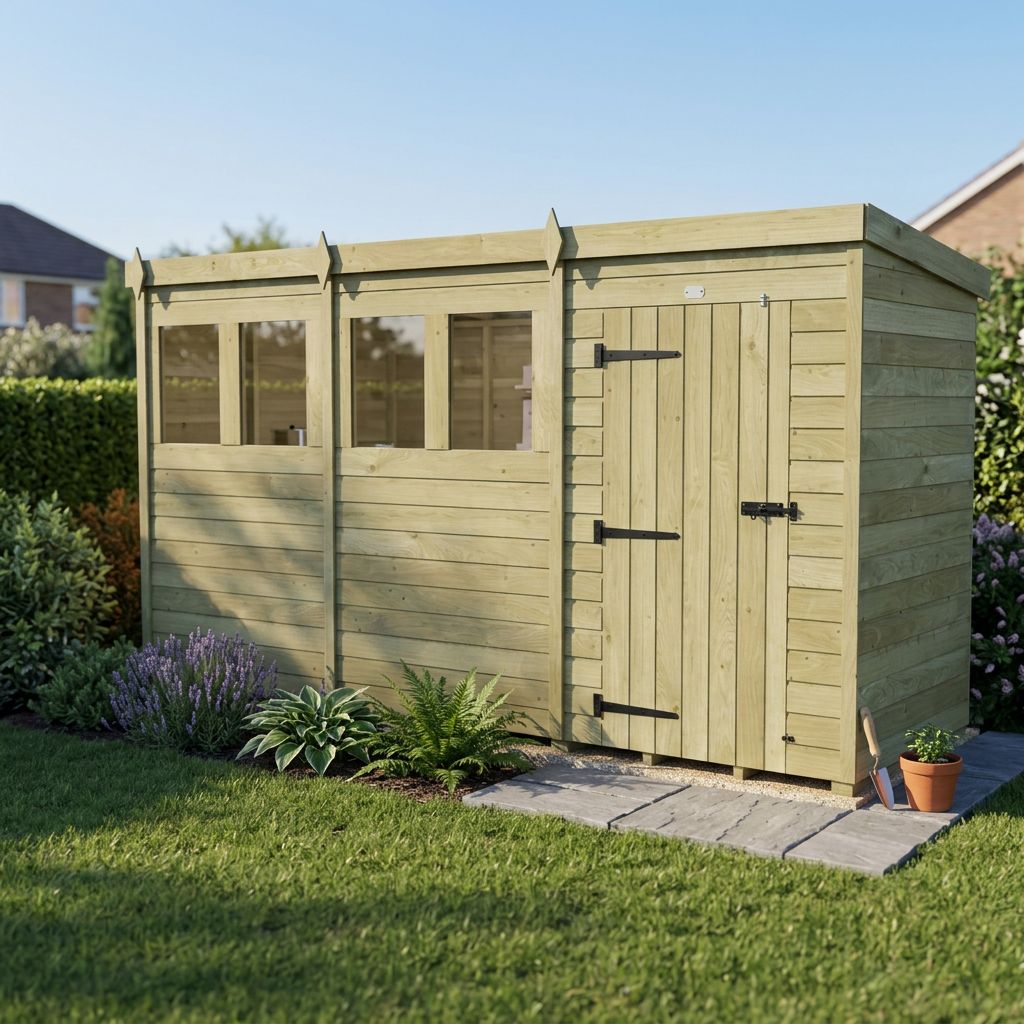 15 x 4 Pent Shed (Single Door, With Windows) - view 5