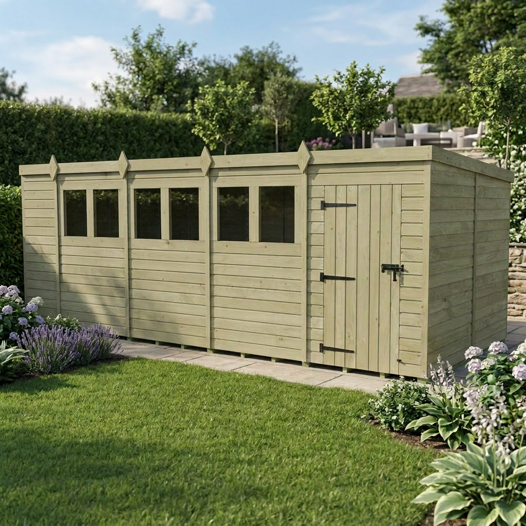 18 x 8 Pent Shed (Single Door, With Windows) - view 3