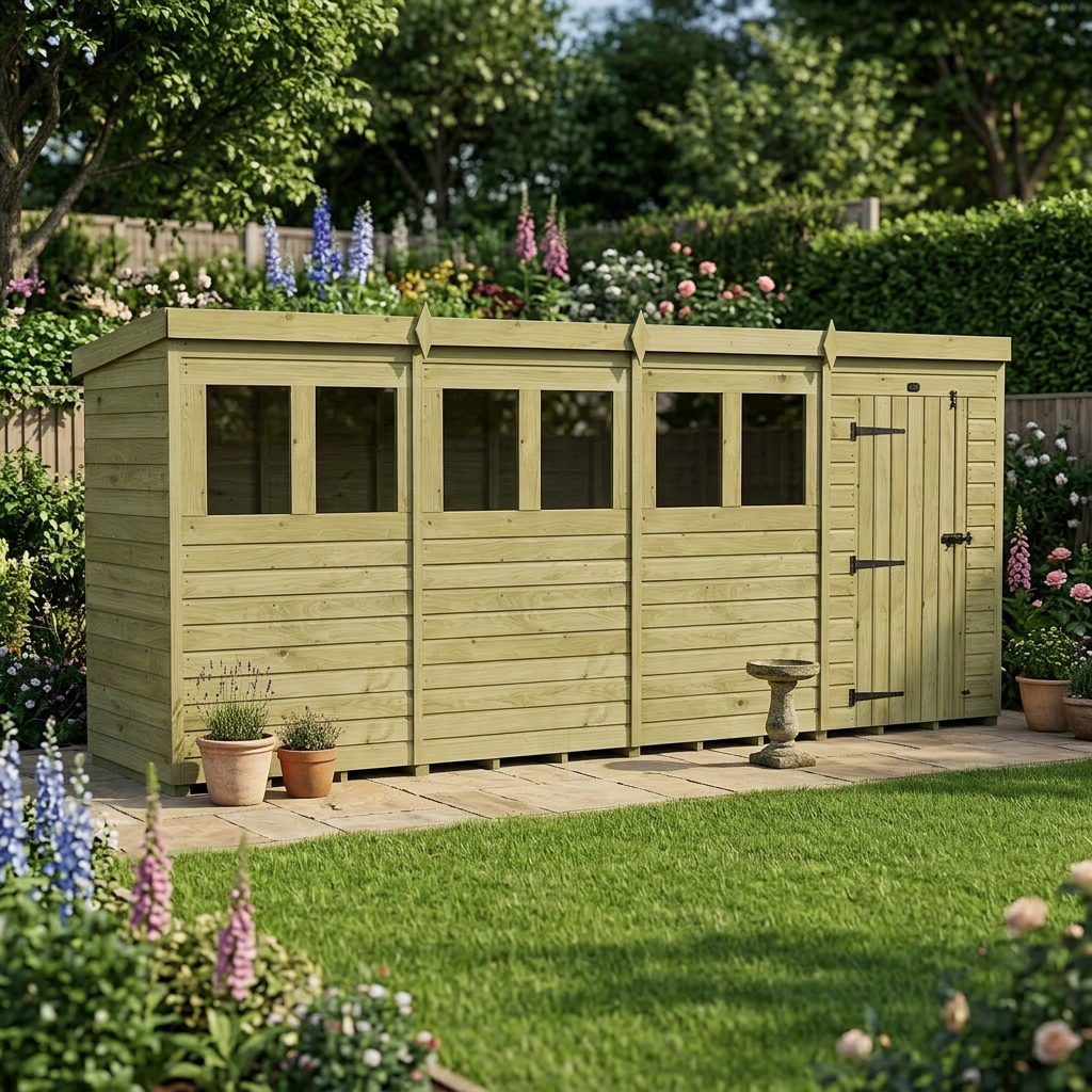 16 x 4 Pent Shed (Single Door, With Windows) - view 5