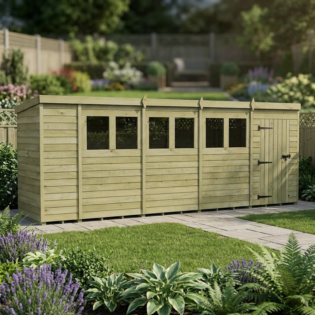 18 x 4 Pent Shed (Single Door, With Windows) - view 5