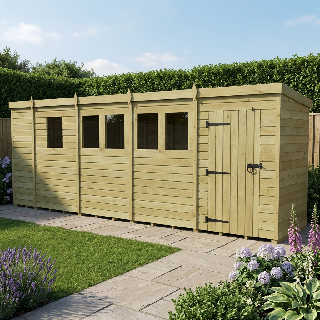 17 x 4 Pent Shed (Single Door, With Windows) - view 5