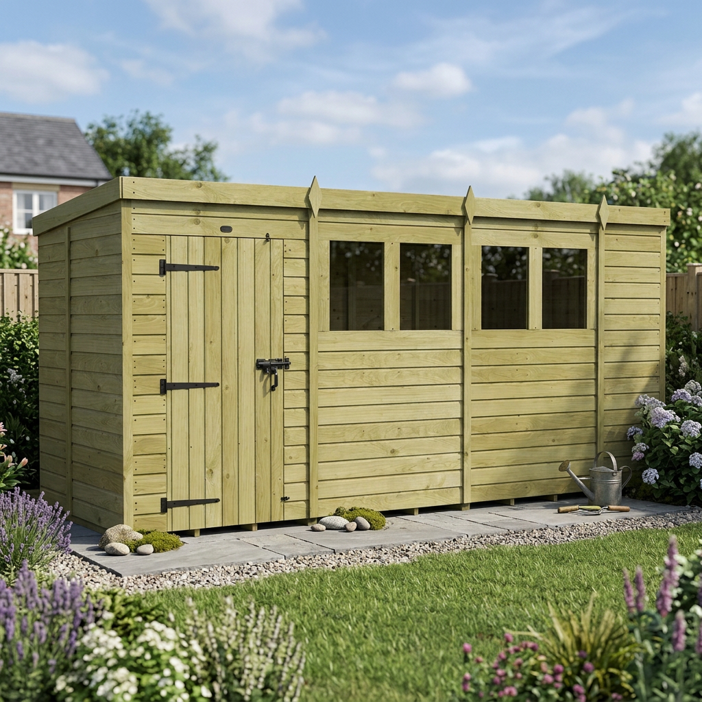 14 x 5 Pent Shed (Single Door, With Windows) - view 5