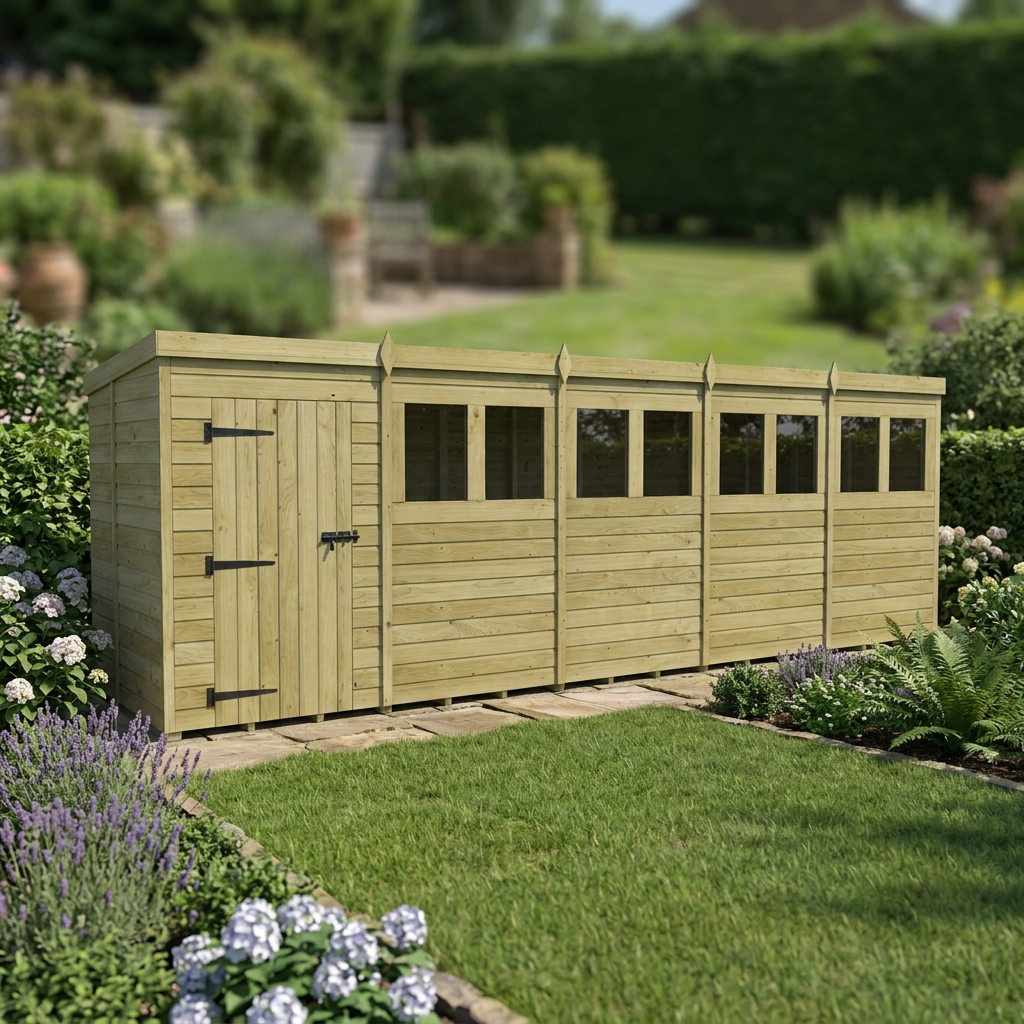 20 x 5 Pent Shed (Single Door, With Windows) - view 5
