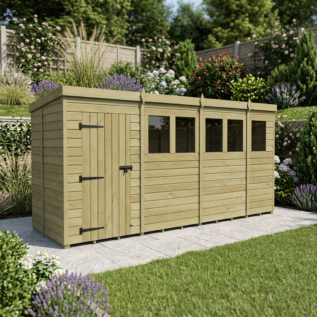 18 x 5 Pent Shed (Single Door, With Windows) - view 6