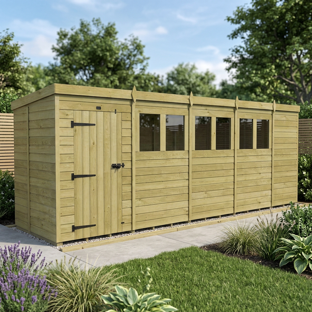19 x 5 Pent Shed (Single Door, With Windows) - view 5