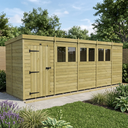 19 x 5 Pent Shed (Single Door, With Windows) - view 5
