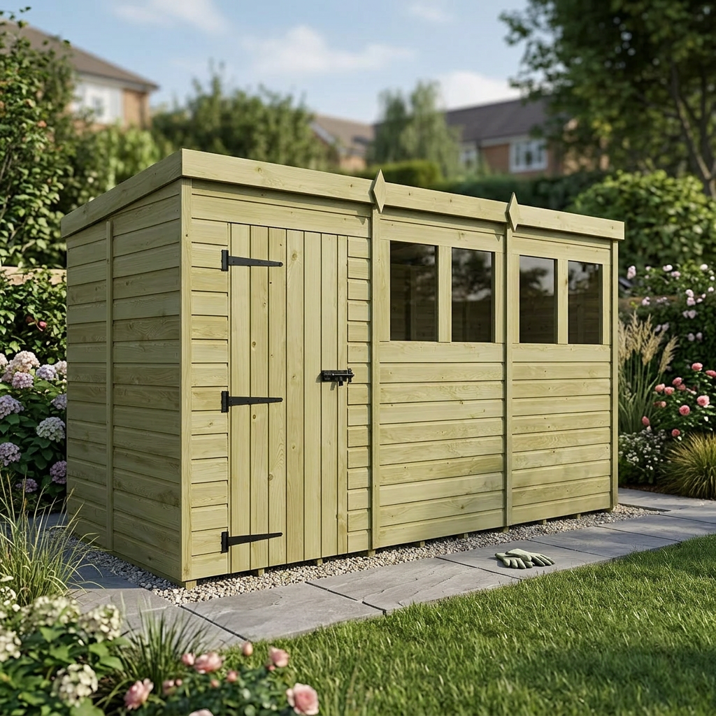 15 x 5 Pent Shed (Single Door, With Windows) - view 6
