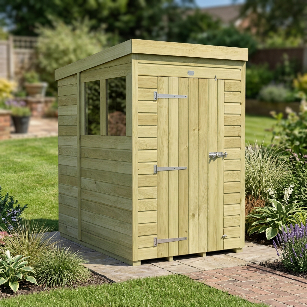 4 x 7 Pent Shed (Single Door, With Windows) - view 5