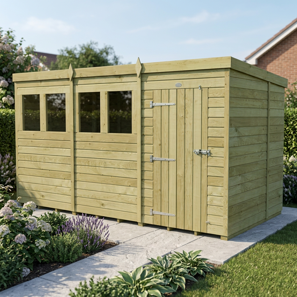 12 x 7 Pent Shed (Single Door, With Windows) - view 5