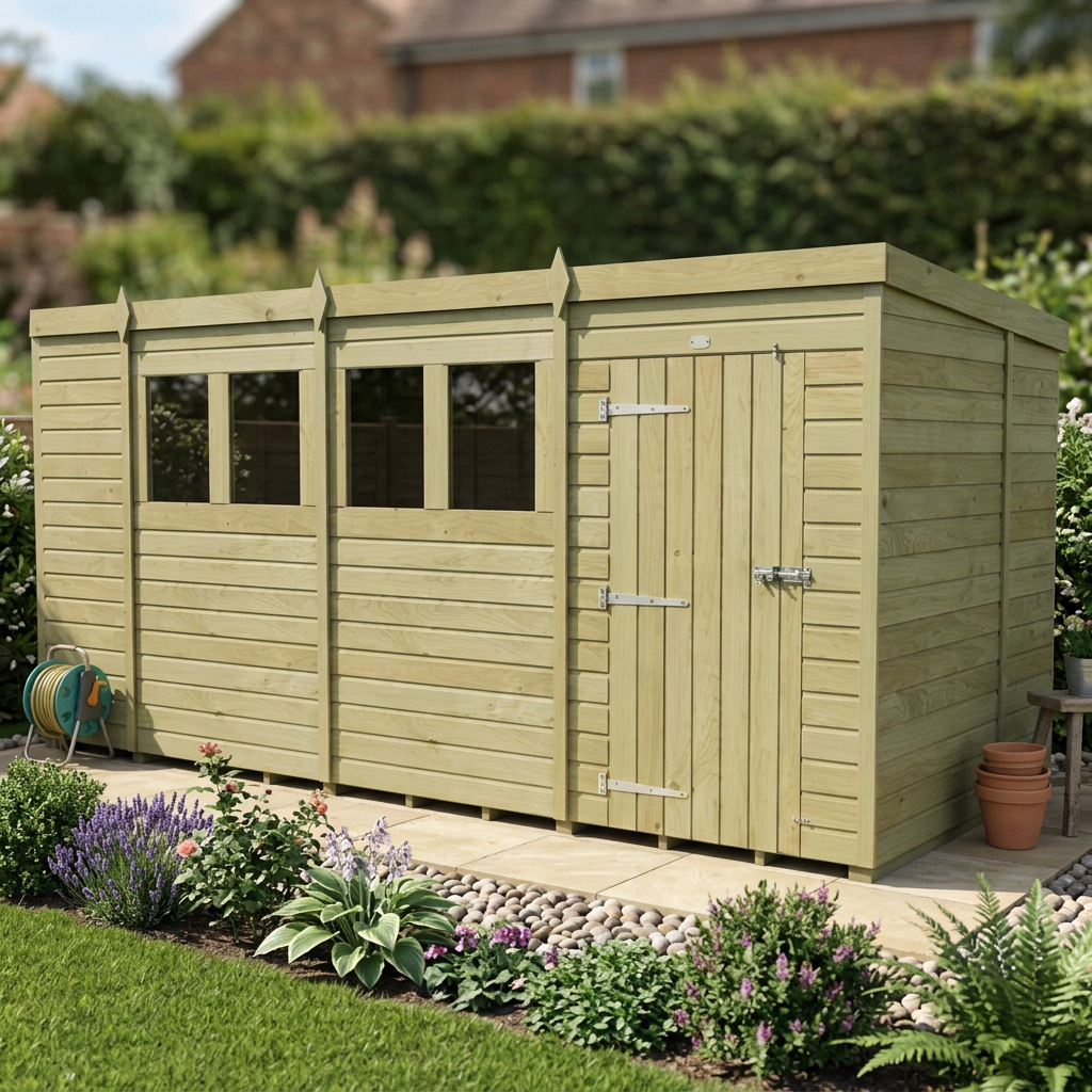 14 x 7 Pent Shed (Single Door, With Windows) - view 5