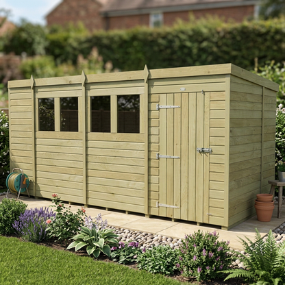 14 x 7 Pent Shed (Single Door, With Windows) - view 5