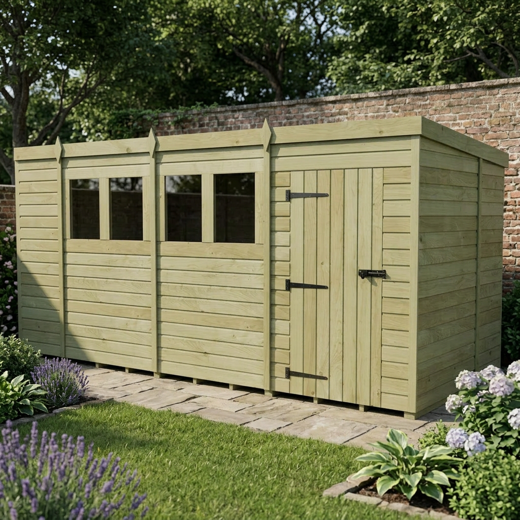 15 x 7 Pent Shed (Single Door, With Windows) - view 5