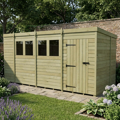 15 x 7 Pent Shed (Single Door, With Windows) - view 5