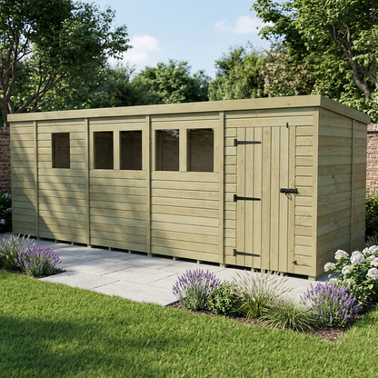 17 x 7 Pent Shed (Single Door, With Windows) - view 6