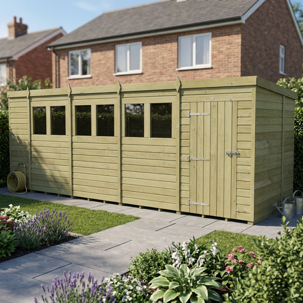 19 x 7 Pent Shed (Single Door, With Windows) - view 6