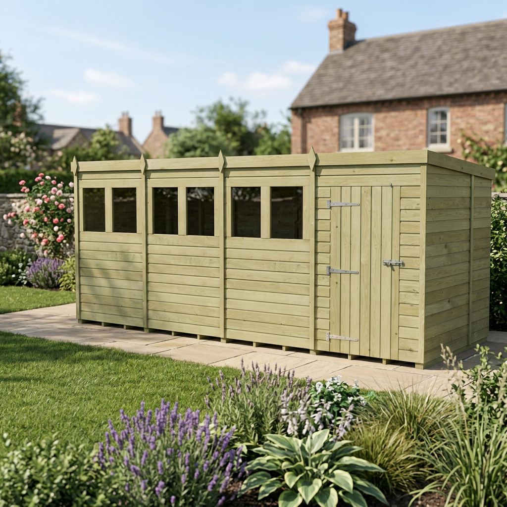 20 x 7 Pent Shed (Single Door, With Windows) - view 5