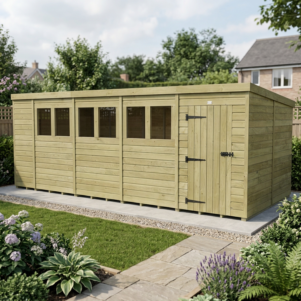 17 x 8 Pent Shed (Single Door, With Windows) - view 6