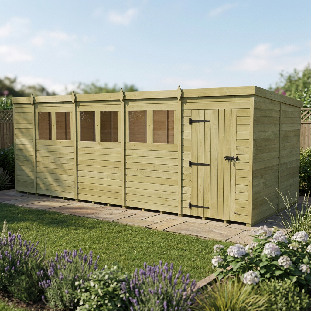 19 x 8 Pent Shed (Single Door, With Windows) - view 5