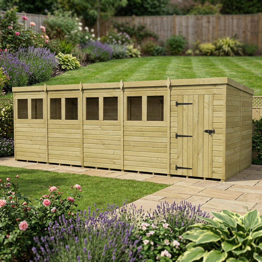 20 x 8 Pent Shed (Single Door, With Windows) - view 5