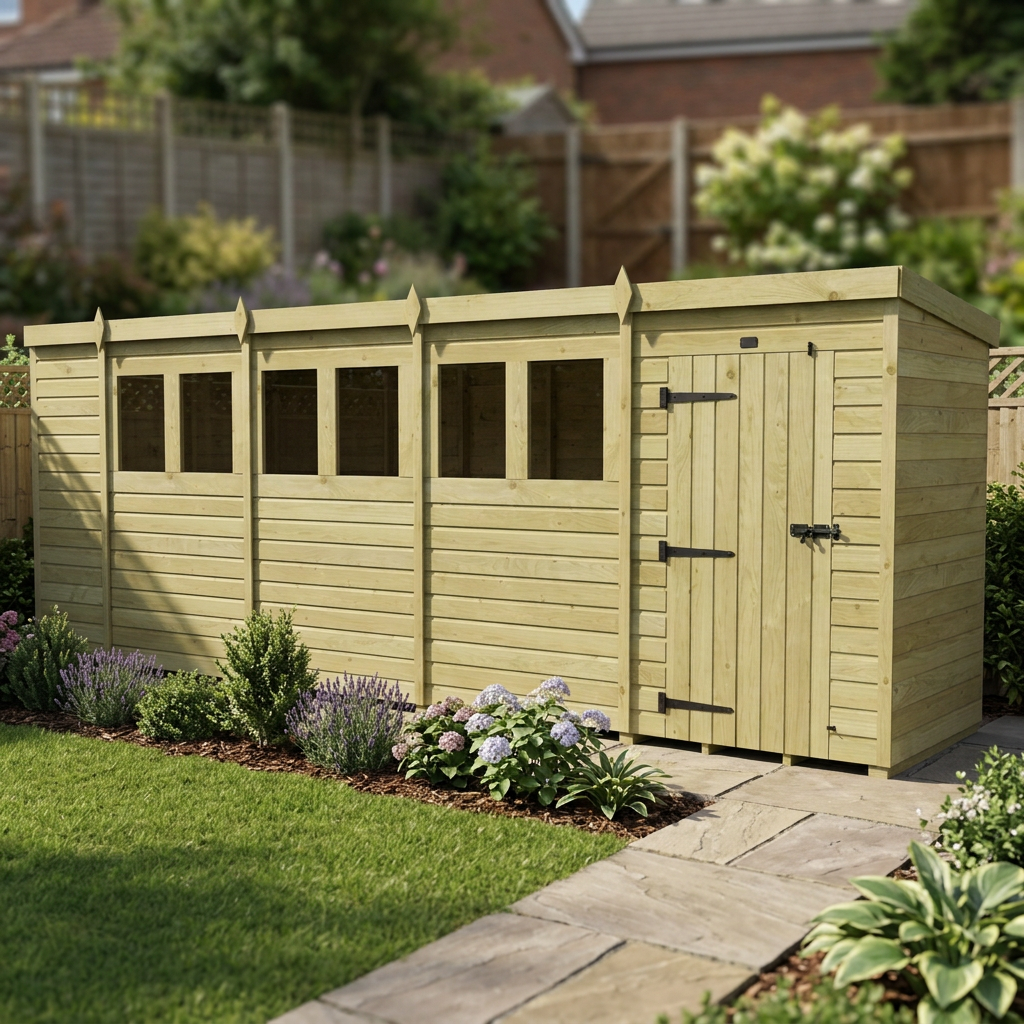19 x 4 Pent Shed (Single Door, With Windows) - view 5