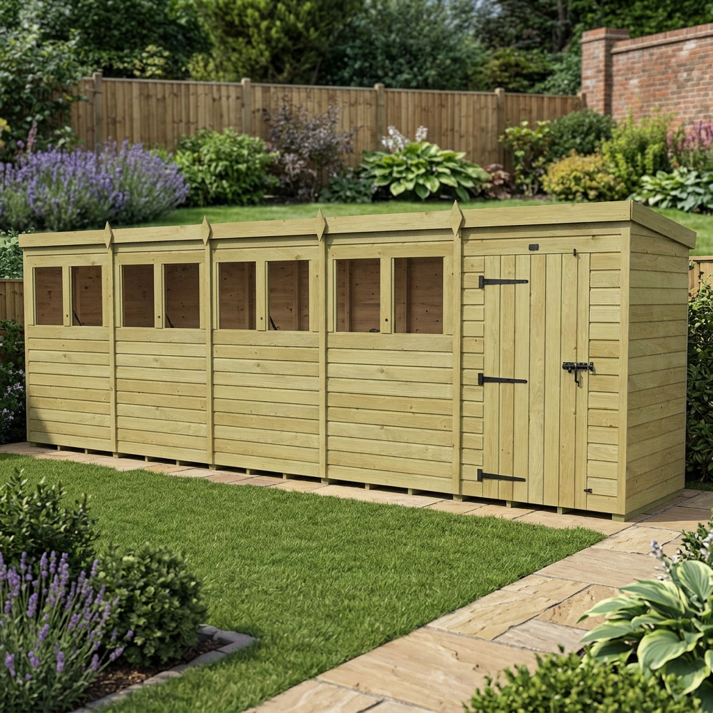20 x 4 Pent Shed (Single Door, With Windows) - view 5