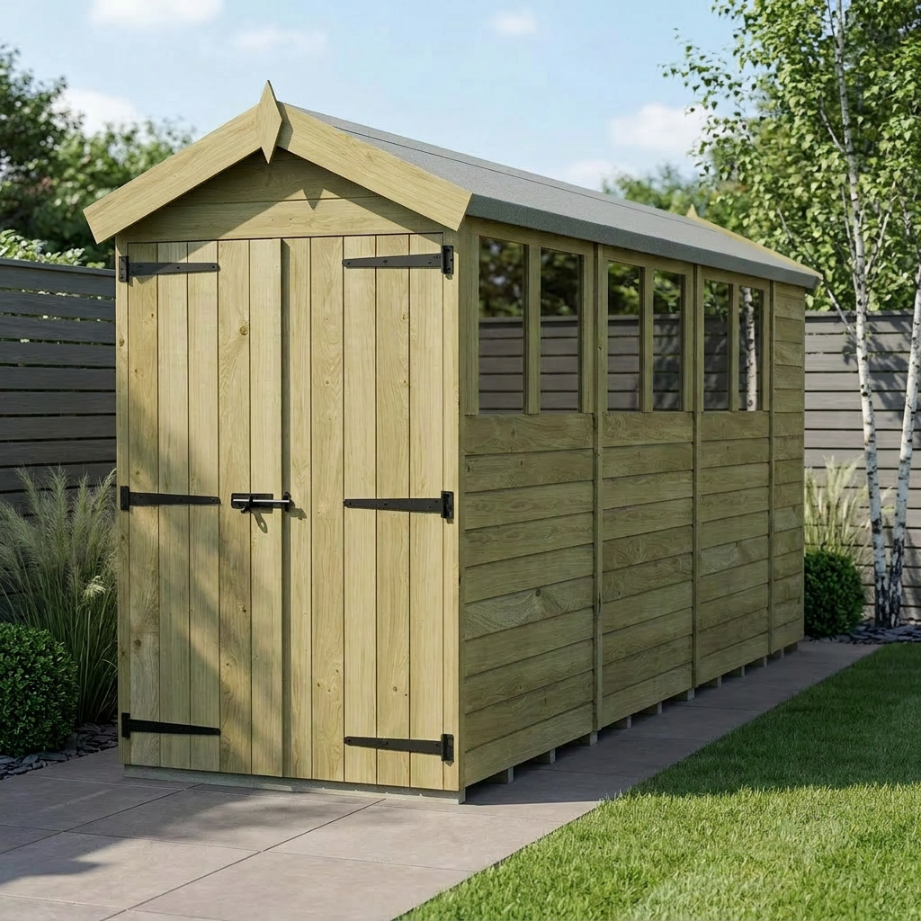 4 x 15 Apex Shed (Double Door, With Windows) - view 2
