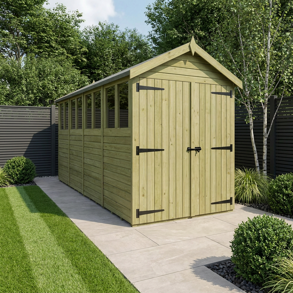 4 x 19 Apex Shed (Double Door, With Windows) - Apex Shed