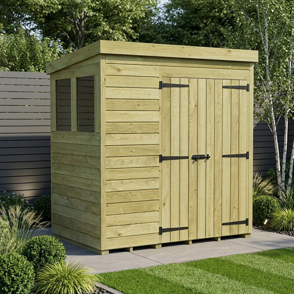 6 x 4 Pent Shed (Double Door, With Windows) - view 2
