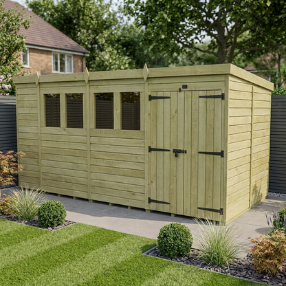 17 x 8 Pent Shed (Double Door, With Windows) - Pent Shed