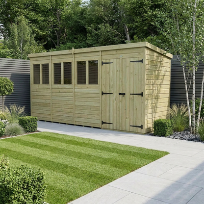 15 x 6 Pent Shed (Double Door, With Windows) - Pent Shed