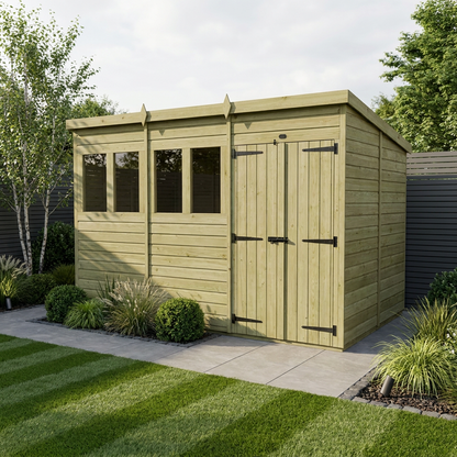 16 x 8 Pent Shed (Double Door, With Windows) - Pent Shed