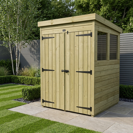 4 x 4 Pent Shed (Double Door, With Windows) - view 2