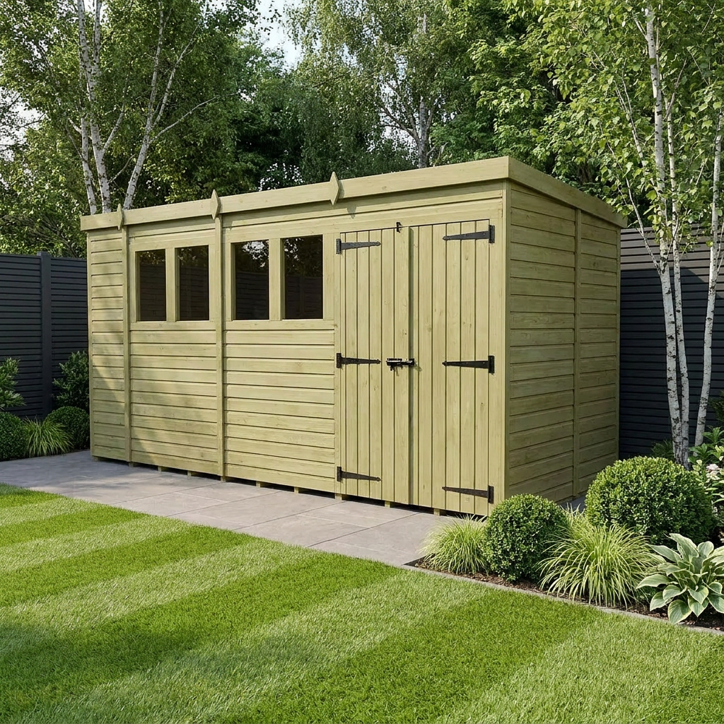 17 x 6 Pent Shed (Double Door, With Windows) - Pent Shed