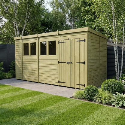 17 x 6 Pent Shed (Double Door, With Windows) - Pent Shed