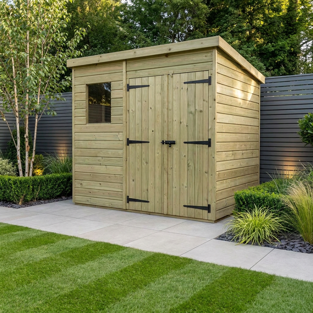 7 x 8 Pent Shed (Double Door, With Windows) - view 2