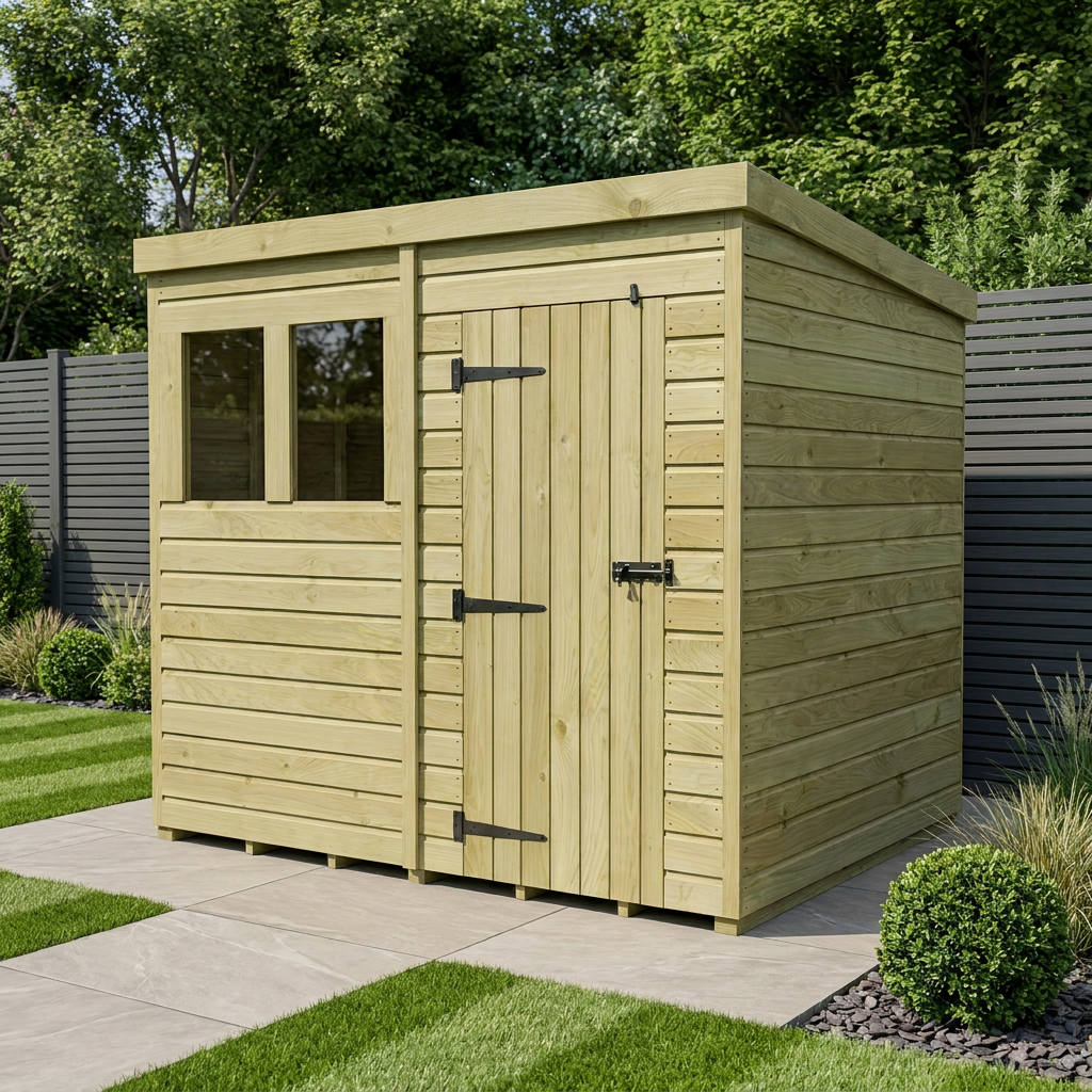 8 x 7 Pent Shed (Single Door, With Windows) - view 2