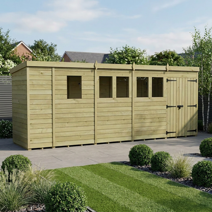 17 x 4 Pent Shed (Double Door, With Windows) - Pent Shed