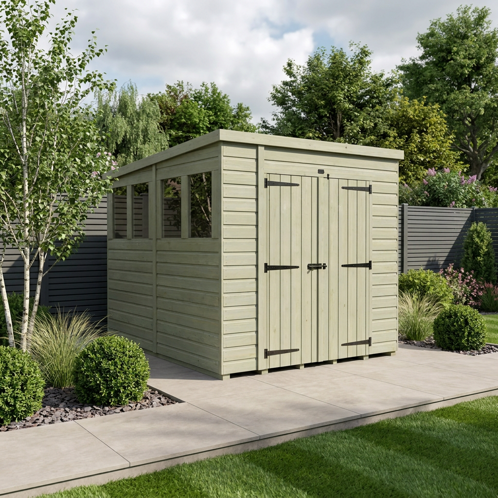 6 x 7 Pent Shed (Double Door, With Windows) - Pent Shed
