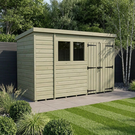 11 x 4 Pent Shed (Double Door, With Windows) - view 2