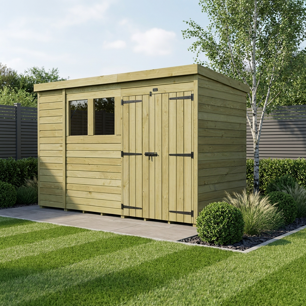 10 x 4 Pent Shed (Double Door, With Windows) - view 2