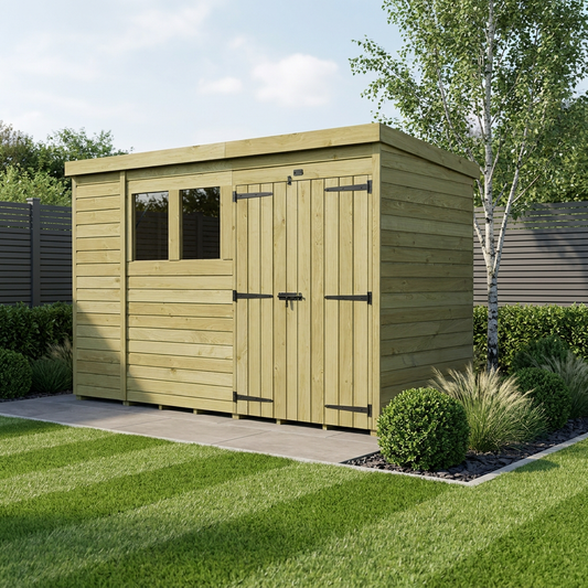 10 x 4 Pent Shed (Double Door, With Windows) - view 2